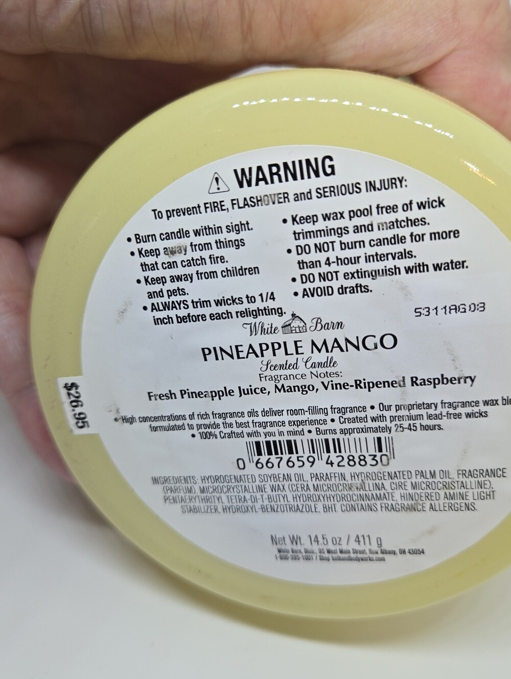 White Barn Pineapple Mango Scented Candle - White & Yellow - Picture 3 of 3